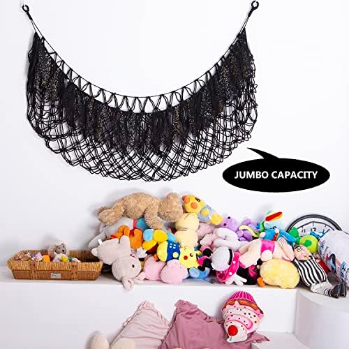 Large Stuffed Animal Hammock with Light Wall Mounted- Squishmallow Hammock Plushies Net Stuff Toy Organizer Boho Macrame Toy Hammock Corner Hanging Net for Nursery Storage Bedroom Playroom Decor-Black - Image 5
