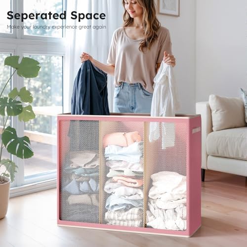 SOLEDI 180L 3-Section Laundry Hamper with Lid, Extra Large Dirty Clothes Basket with Sturdy Handles for Laundry Room & Bedroom - Durable Organizer for Sorting Laundry - Image 3