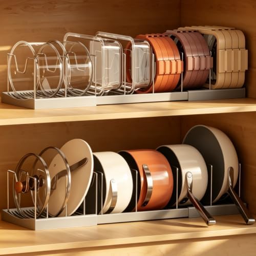 Magheo 2 Pack Pots and Pans Organizer Under Cabinet, Expandable 12.6"-22.8" Kitchen Cabinet Organizer Holder with 10 Adjustable Dividers for Food Storage Container Lid, Cookie Sheet, Cookware(Gray) by MAGHEO