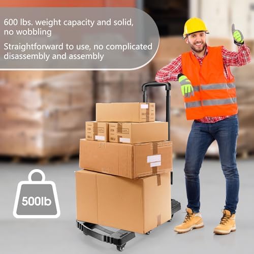 Voipvvii Folding Hand Truck 500lbs, Portable Heavy Duty Dolly Cart, 6 Wheels Collapsible Luggage Cart with 2 Elastic Ropes - Compact Trolley Cart for Easy Moving - Ideal Hand Cart for Travel and More - Image 5