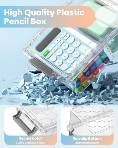 BiuLeon 8 Pack Large Pencil Box Set, Plastic Clear Pencil Case Marker Organizer, Crayon Box Craft Organizers, Stackable Storage Containers with Lid for Pen, Art and Craft Supplies(Gray—with dividers) - Image 3
