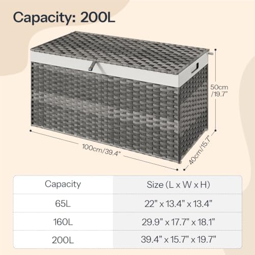 HOOBRO Storage Basket with Lid, 52.8 Gallon (200L) Wicker Basket, Handwoven Blanket Storage Basket with Handles, Metal Frame and Soft Lining, Foldable for Bedroom, Laundry Room, Gray GY220CW01 - Image 5