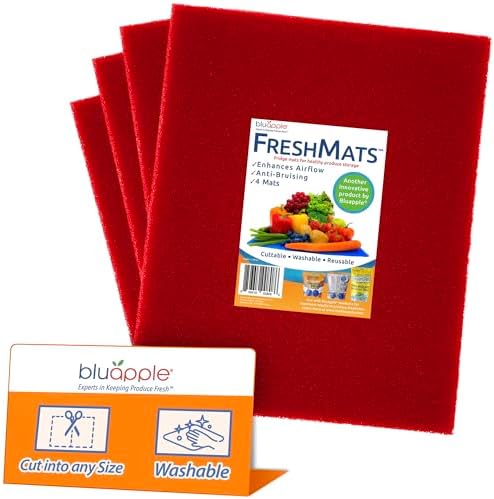 Bluapple FreshMats Fridge Shelf Liners, Red, 12x15, Set of 4 Mats by TheBluappleCompany