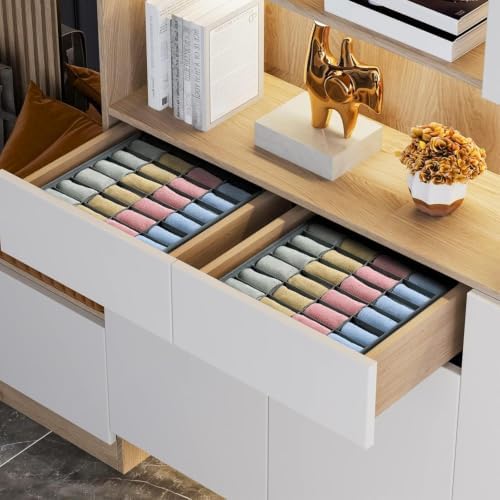 Joyoldelf Sock Organizer Drawer Organizer - Underwear Organizer, 24 Cell Collapsible Closet Organizers and Storage Sock Holders Organizers for Storing Socks, Ties, Belts 6 Pack - Image 2