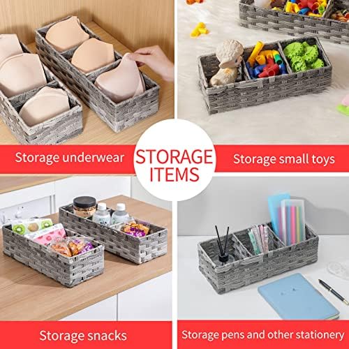 Toilet Tank Topper Paper Basket Multiuse Hand Woven Plastic Wicker Basket Bins with Divider for Shelves Rustic Farmhouse Bathroom Decor Countertop Organizer Storage - Image 6