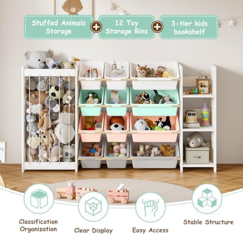 EXPERLAM 3-in-1 Toy Storage Organizer, White Solid Wood, Colorful Bins - Image 4