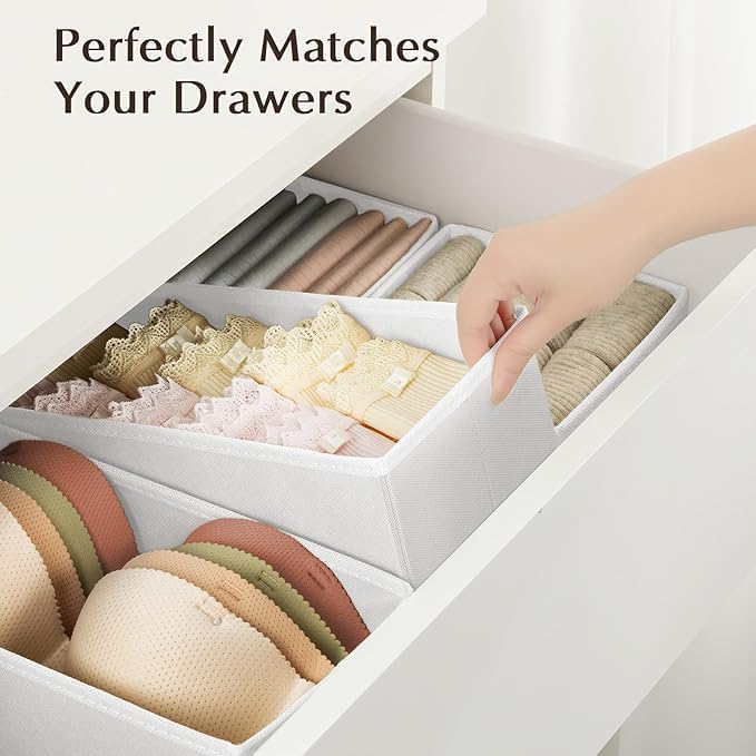 DIMJ Drawer Organizers Clothes, Set of 16 Dresser Organizer Bins, Fabric Closet Organizers and Storage, Shallow Drawer Dividers for Nursery, Clothing, Baby Clothes, Socks, Underwears, Tie (White) - Image 3