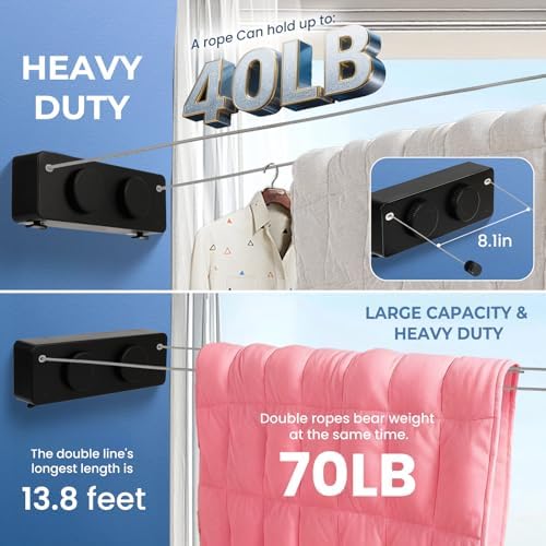 Retractable Clothesline Indoor Outside Heavy-Duty, Upgrade 304 Double Stainless Steel Shower Room Clothes line, Fit Rv Balcony Courtyards Indoor Drying Rack Clothesline, 13.8ft - Image 5
