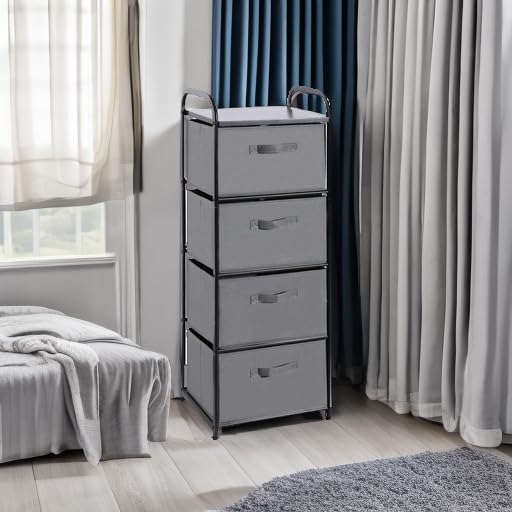 MAX Houser 4 Drawer Fabric Dresser Tall Storage Tower, Dresser Chest with Wood Top, Vertical Nightstand Side Organizer Unit with Metal Frame for Closets Bedroom Nursery Room Hallway(Leaden) - Image 5