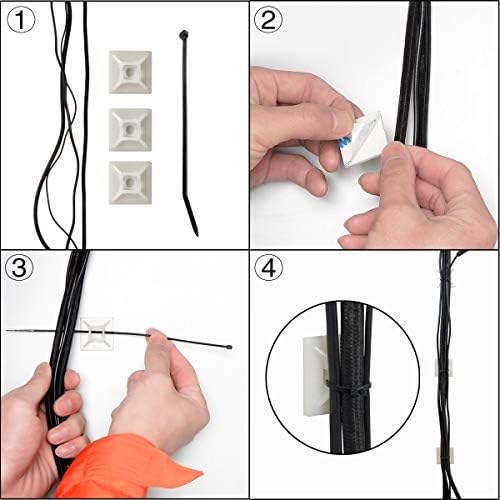 XHF 100 PCS 1.1" White Self Adhesive Cable Zip Tie Mounts Wire Cable Clips Holders Management Anchors Organizer Holders Squares(HS-102) (Pack of 2) - Image 3