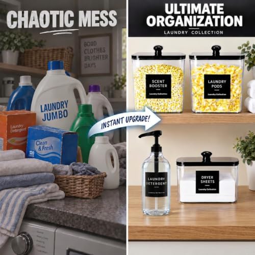 3+1 Pack Laundry Pods Containers & Dryer Sheet Holder & 64 oz Laundry Detergent Dispenser with Pump, Laundry Room Organization and Storage Jars with Lids, Labels and Scoops for Scent Booster, Powder - Image 3