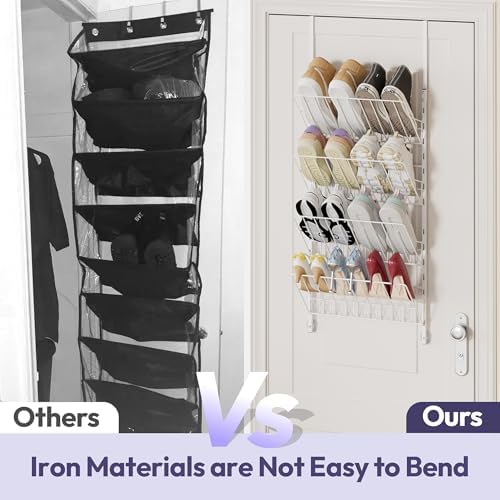 SWTYMIKI Over the Door Shoe Organizer - Adjustable 4 Tier Hanging Shoe Rack Organizer, Metal Heavy Duty Behind Door Storage or Wall Mount Shoes Shelf for Flats, Heels, Sneakers, Boots - Image 4