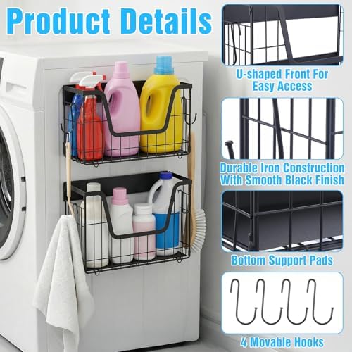 2-Pack Magnetic Shelves for Refrigerator – Heavy Duty Storage Baskets with Hooks, Space-Saving Fridge Organizer for Fruits, Vegetables, Snacks, Laundry & Kitchen Supplies - Image 3