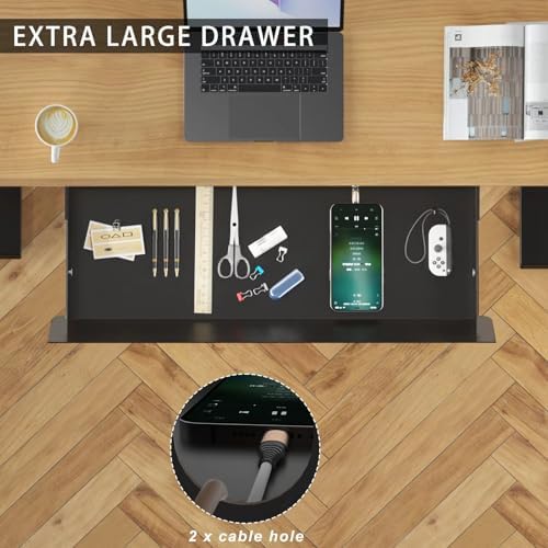 Large Under Desk Mounted Sliding Drawer with 2 Cable Hole and 60 Degree Tilt Panel to Pull Out, 22.4'' Long & 9.2'' deep Large Storage Organizer for Sit Stand Workstation - Image 3