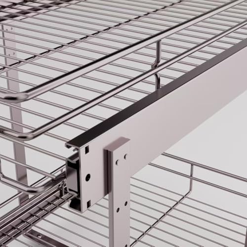 EZKAZA Pull Out Cabinet Organizer 20.5" W x 21" D, 2-Tier Kitchen Cabinet Pullout Shelf and Drawer Organizer Slide Out Pantry Storage Basket, 19.2" W x 21" D x 2.4" H for Bottom Basket Size - Image 6