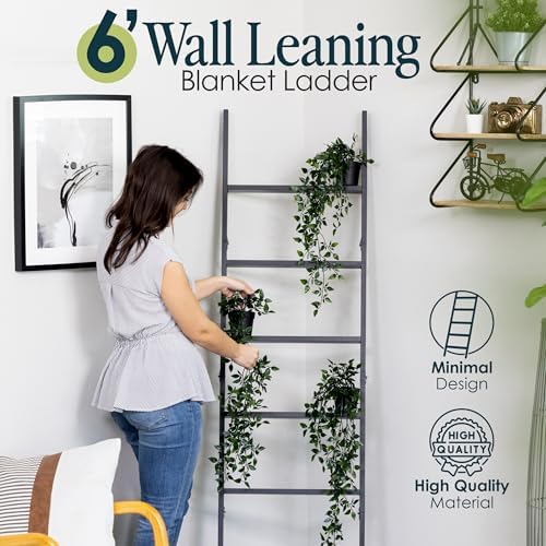 Blanket Ladder for the Living Room and Bedroom, Quilt Rack, 6-Tier, Black - Image 5