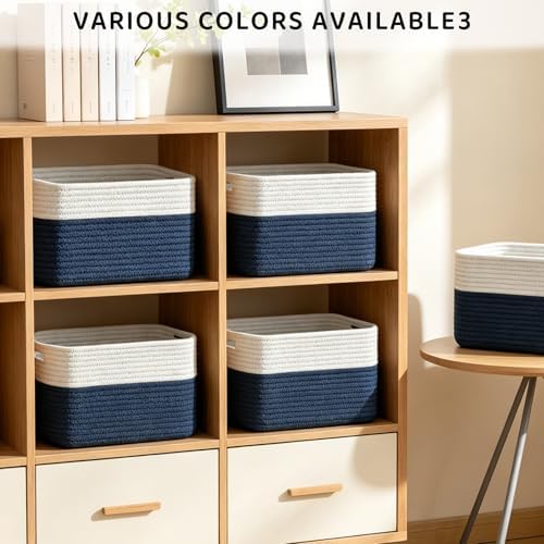 4 Pack Storage Baskets for Organizing, 13''Lx11''Wx8''H Woven Baskets for Storage Toys, Towels, Books, and Clothes, Cotton Rope Basket for Shelves with Handle - Image 4