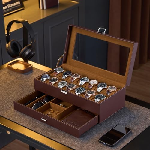 ProCase Watch Box, 14 Slot Watch Case for Men with Drawer, Espresso - Image 4