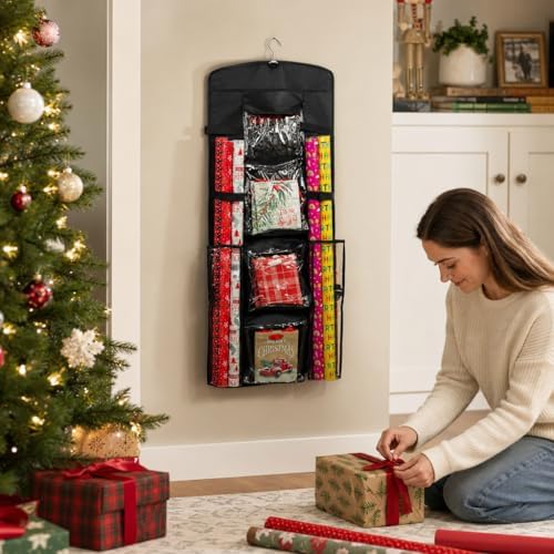 Joyful Moose Gift Bag Organizer Wrapping Paper Storage Container Christmas Gift Wrap Holder (Black) - Image 3