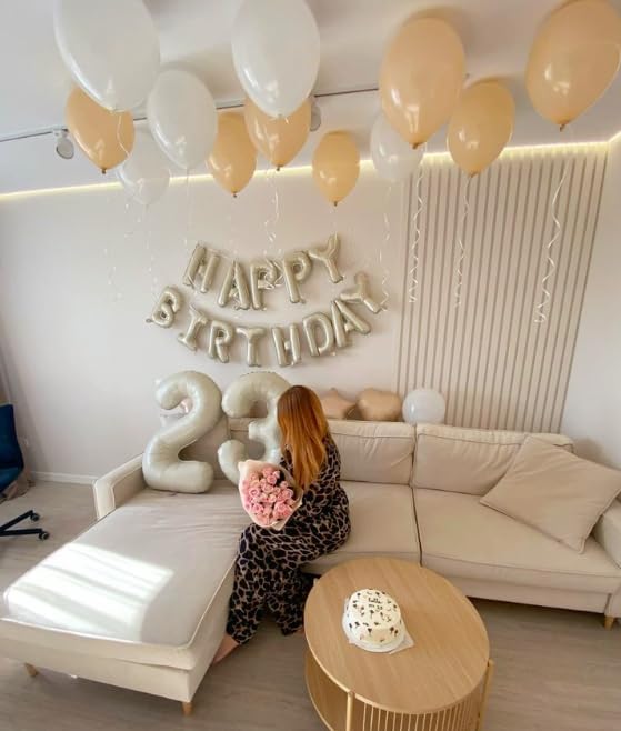 40 Inch Cream White Large Number 4 Birthday Balloon, Giant Number Four 14 24 34 40 44 Balloons, Foil Mylar Big Balloons for Anniversary Graduation Supplies Decorations