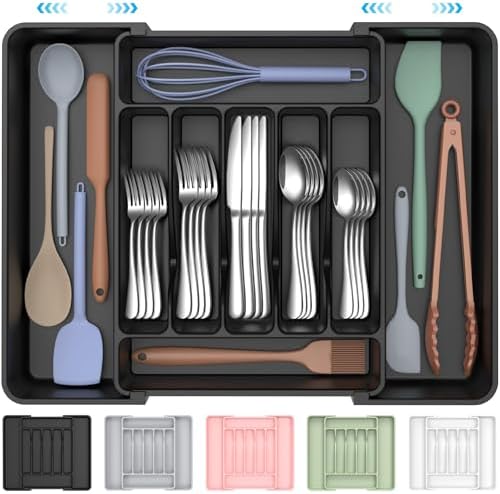 ukeetap Extra Large Expandable Silverware Organizer, Flatware Tray, Black by ukeetap