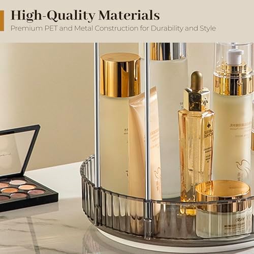 Aveniee 360° Rotating Makeup Organizer for Vanity, Upagraded Perfume Skincare Bathroom Counter Organizers with Brush Divider, Two Tier Spinning Lipstick Cosmetic Lotion Storage,Grey - Image 5