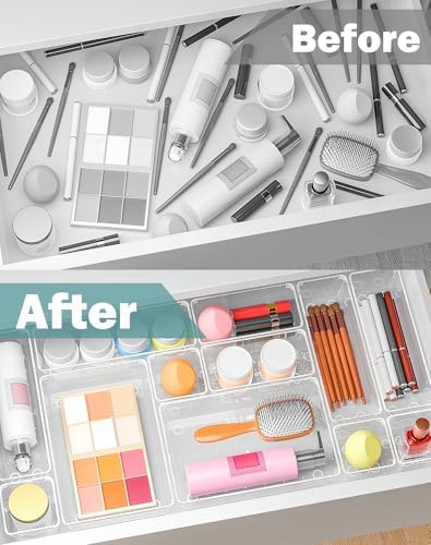 30Pcs Clear Plastic Drawer Organizers Set, 4size makeup drawer organizer trays for vanity,desk,bathroom,office,nightstand,gadgets for kitchen drawer, Versatile drawer divider storage bins - Image 4