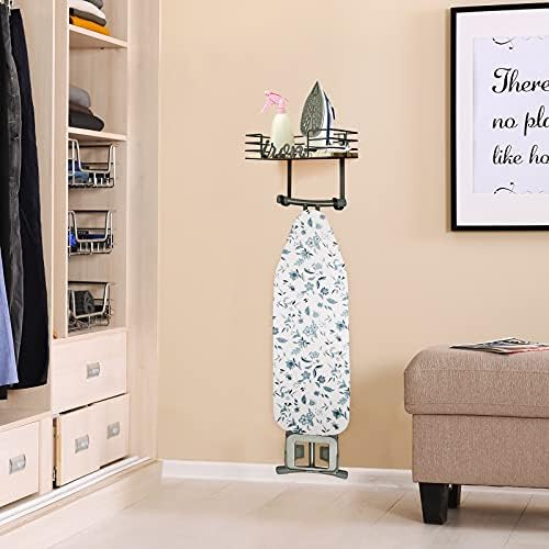 TJ.MOREE Hanger wall mount - Laundry Room Iron and ironing board Holder, Metal with Large Storage Wooden Base Basket and Removable Hooks (Black) - Image 4