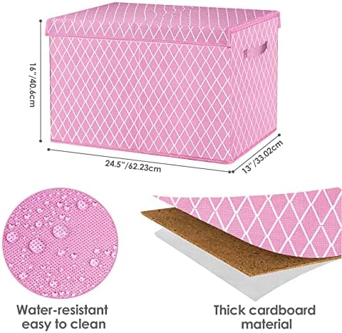 Toy Box Chest Organizer Bins for Girls Boys, Kids Large Fabric Collapsible Storage Basket Container with Flip-Top Lid & Handles for Clothes,Blanket,Nursery,Playroom,Bedroom (Pink) - Image 2