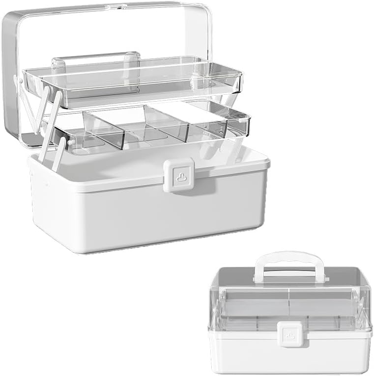 Large 3-Layer Craft Storage Box with Handle, White by Unknown