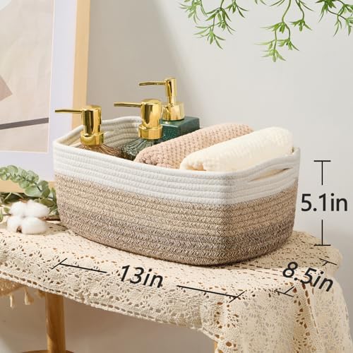 MiniArk Small Storage Baskets for Organizing | Closet Organizer Bins | Shelf Toy Basket | Woven Rope Baskets | Cube Decorative Box | Shallow Basket | 13x8.5x5.1” | 3 Packs Gradient Brown - Image 3