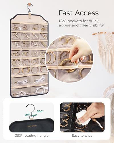 BAGSMART Earring Holder Organizer, Hanging Jewelry 56 Pocket Storage Storage for Women Accessories, Earring for Wall Holding Jewelries Black, 1 Piece - Image 3