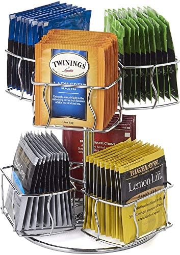 Nifty Tea Bag Spinning Carousel – 6 Compartments, Up to 60 Tea Bags Storage, Spins 360-Degrees, Lazy Susan Platform, Modern Chrome Design, Home or Office Kitchen Counter Organizer by NiftySolutions