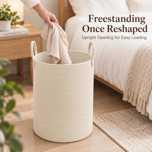 JMvicyroam 100L Cotton Rope Laundry Basket Hamper, Beige - Image 4