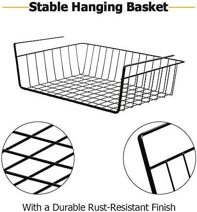 4 Pack Under Shelf Basket, Under Cabinet Organizer Shelf, Durable Metal Wire Rack Hanging Basket Storage Rack, Shelf Organizing for Kitchen/Pantry/Bathroom/Desk-Slide Arms Height:1.45in(Black) - Image 3
