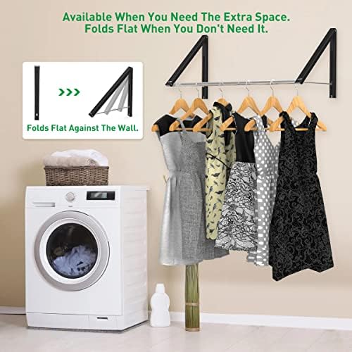 Retractable Clothes Rack - Wall Mounted Folding Clothes Hanger Drying Rack for Laundry Room Closet Storage Organization, Aluminum, 2 Racks with Rod (Black) - Image 4