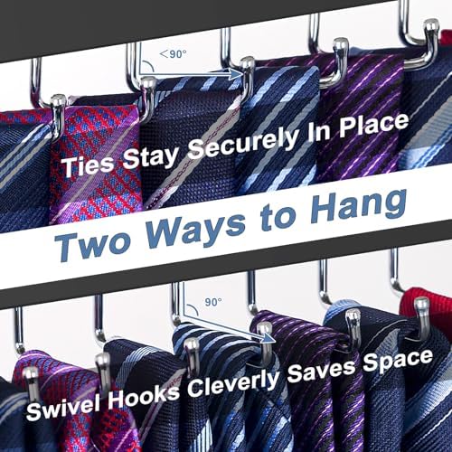 【2 in 1】 Tie Rack Belt Organizer Wall Mounted, Space Saving Tie Hanger for Closet with 20 Storage Hooks, Belt Holder for Closet Organizer Storage - Image 2