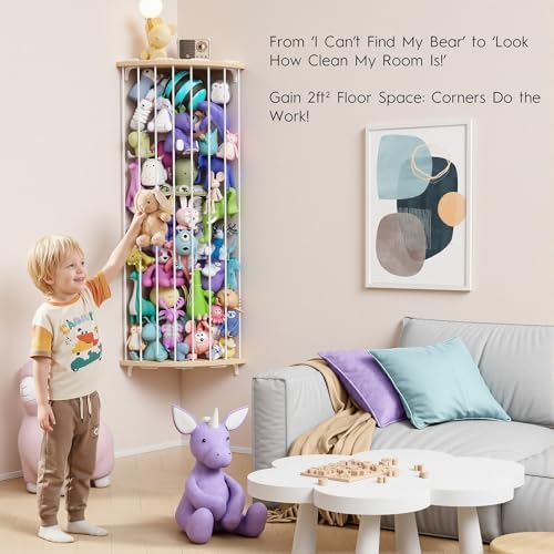 Wood Stuffed Animal Storage, Adjustable Corner Toy Organizer Plushie Holder - Image 3