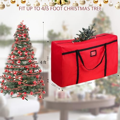 Christmas Tree Storage Bag, Fits 4-5 Ft Artificial Trees, Red - Image 3