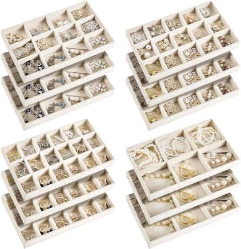 Junkin 12 Pcs Velvet Jewelry Organizer Tray, Stackable Storage by Junkin