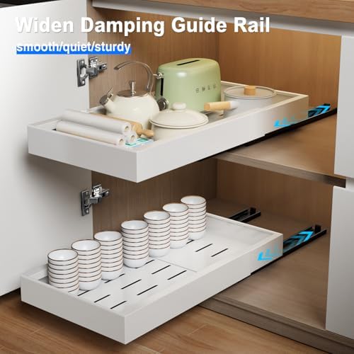 MUSTORN 2 Pack Pull Out Cabinet Organizer, 21.8" Deep Slide Out Drawer for Cabinets Adhesive Pull Out Drawers Heavy Duty Pull Out Shelves for Kitchen, Cupboard, Pantry, Bathroom-White - Image 3