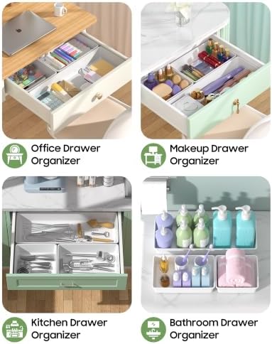 10 Pack Large Size Plastic Drawer Organizers Set, 3 Sizes Desk Drawer Organizer Trays, Storage Bins for Vanity, Makeup, Bathroom, Kitchen Utensils and Office (White) - Image 5