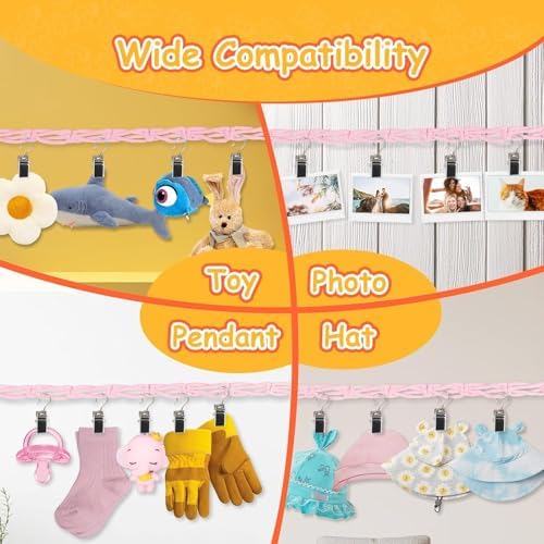 Munzong Pink Hanging Stuffed Animal Storage Chain, 40 Metal Clips 80 Inch - Image 7