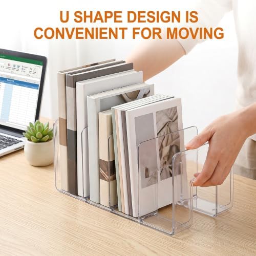 Lawei 4 Pack Acrylic File Sorter, 4-Section Clear Desktop File Folder Holder Organizer, Thick Office Storage Stand Rack for Book, Envelopes, Mail, Document, Notebook, Binder, Purse, Clutch Divider - Image 3