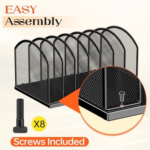 Gawerk 7-Section Metal Upright File Sorter Organizer, Office Small Letter Sorter Desktop File Organizer Metal Mesh Iron Sole, Black - Image 5
