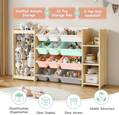 EXPERLAM 3-in-1 Toy Storage Organizer, Stuffed Animal Holder, 12 Bins - Image 4
