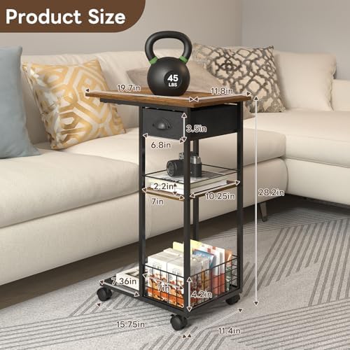 Hayexiha C End Table with Wheels, Drawer, 11.81" D x 19.68" W x 28.46" H - Image 2