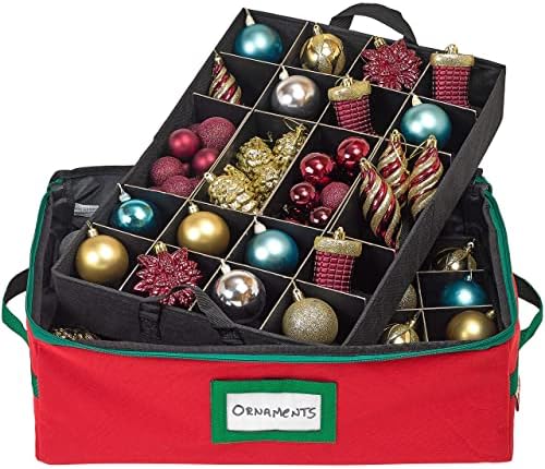 HOLDN’ STORAGE Christmas Ornament Storage Box with Dividers - Fits 48-3” Ornaments, 2 Removable Trays, Durable & Space-Saving, Clear Top Lid, Fits Underbed, Red - Image 2