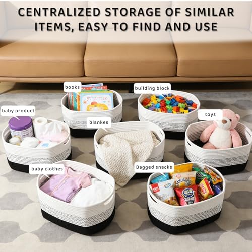 4 Pack Storage Baskets for Organizing, 13''Lx11''Wx8''H Woven Baskets for Storage Toys, Towels, Books, and Clothes, Cotton Rope Basket for Shelves with Handle - Image 6