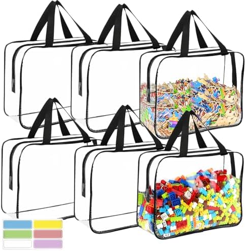 6 Packs Large Toy Storage Bags with Labels Reusable Clear Toy Organizer by OPELETNNT
